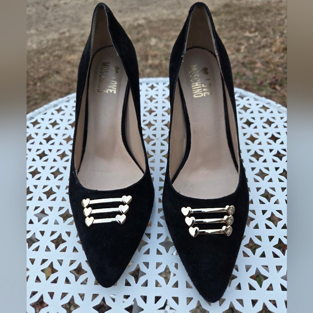 Love Moschino Black Heels with Gold Heart Details 36.5
